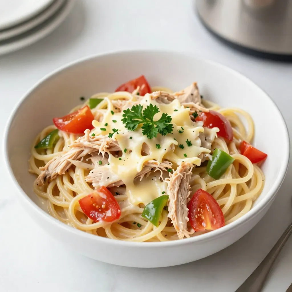 Crockpot Creamy Chicken Spaghetti Flavorful and Easy
