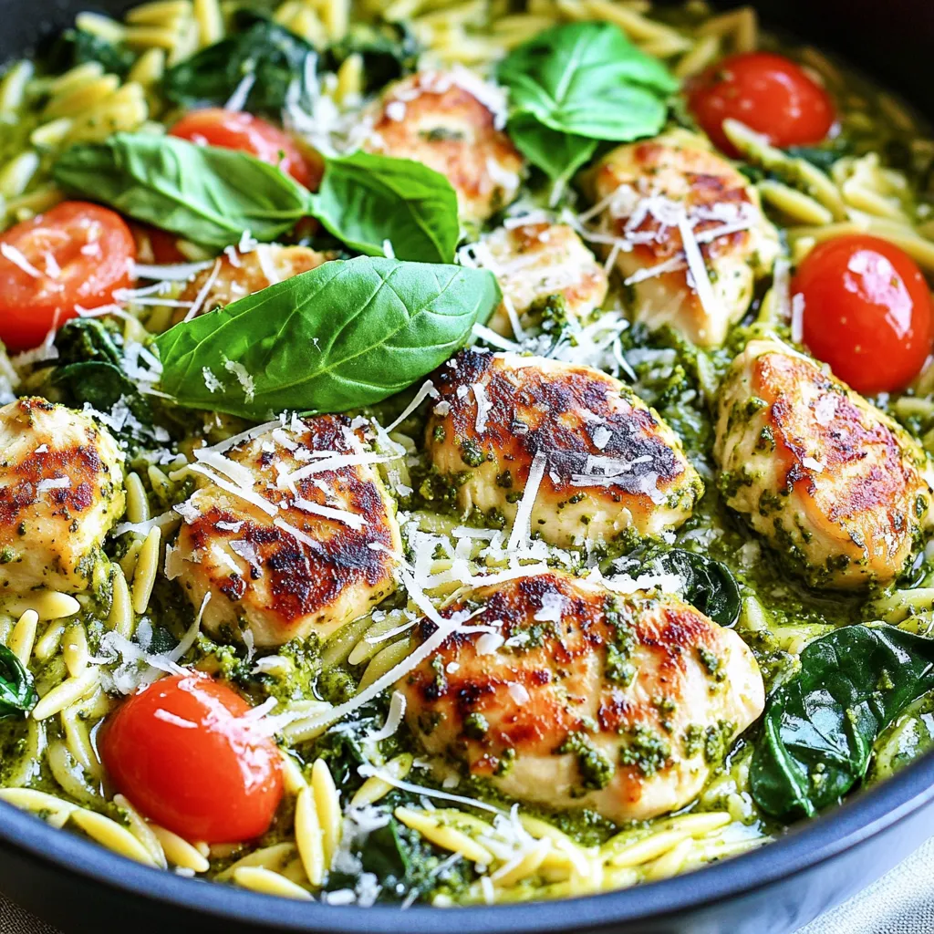 One Pot Creamy Pesto Chicken Orzo Delight