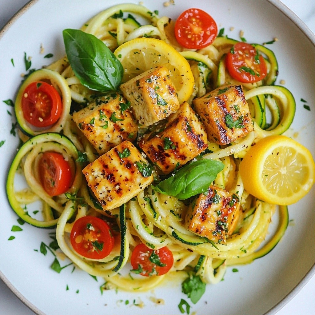 Lemon Herb Zucchini Pasta with Grilled Tofu Delight