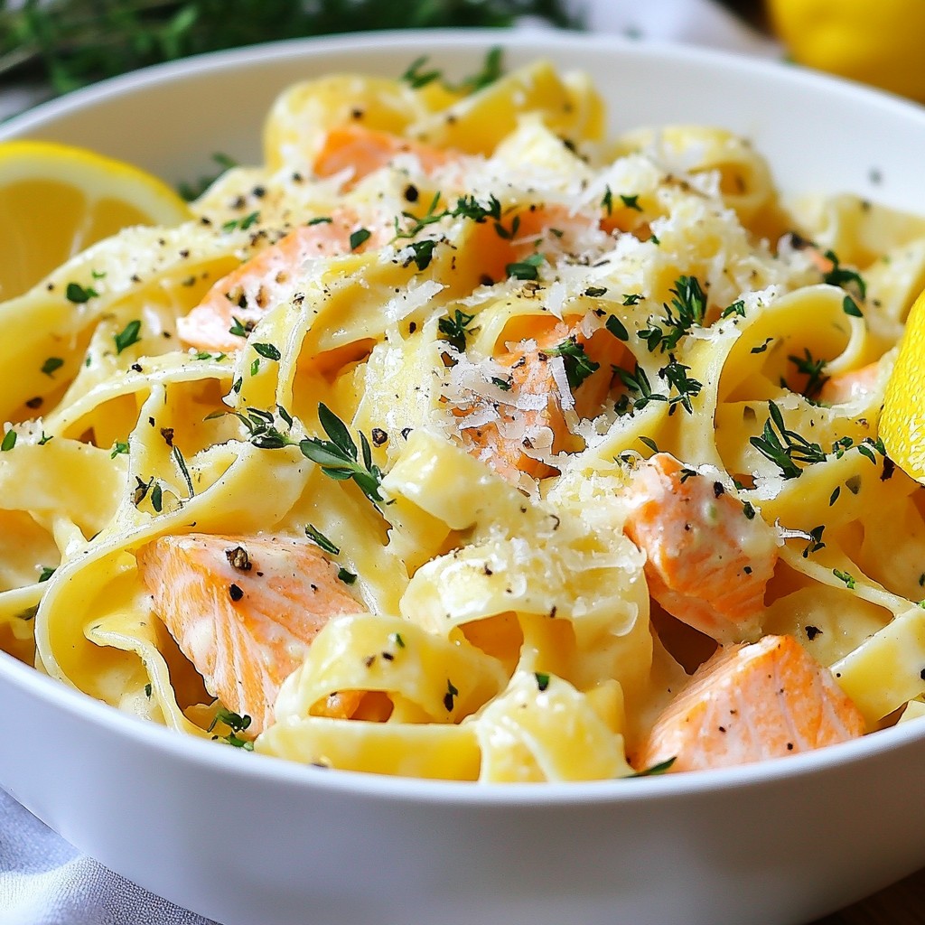 Silky Lemon Herb Creamy Pasta with Salmon Delight