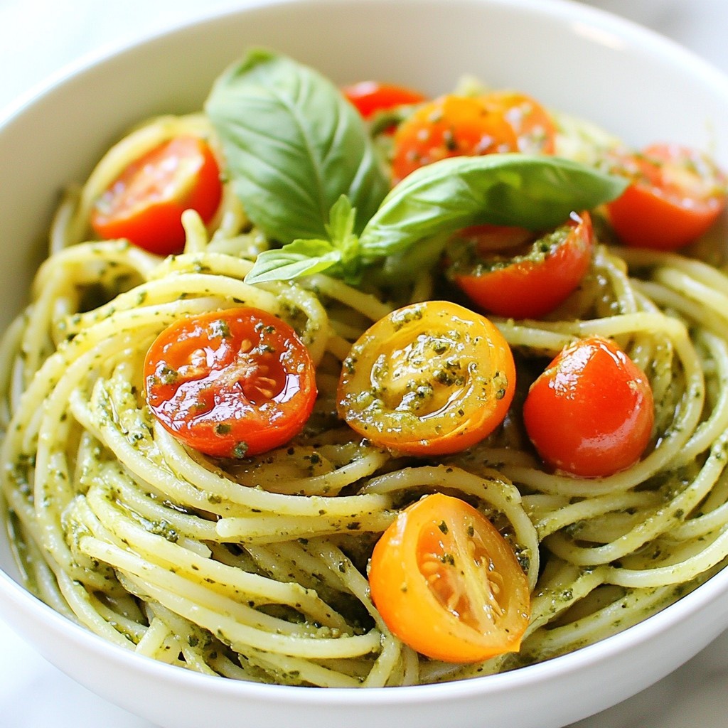 Quick Basil Pesto Pasta with Cherry Tomatoes Delight