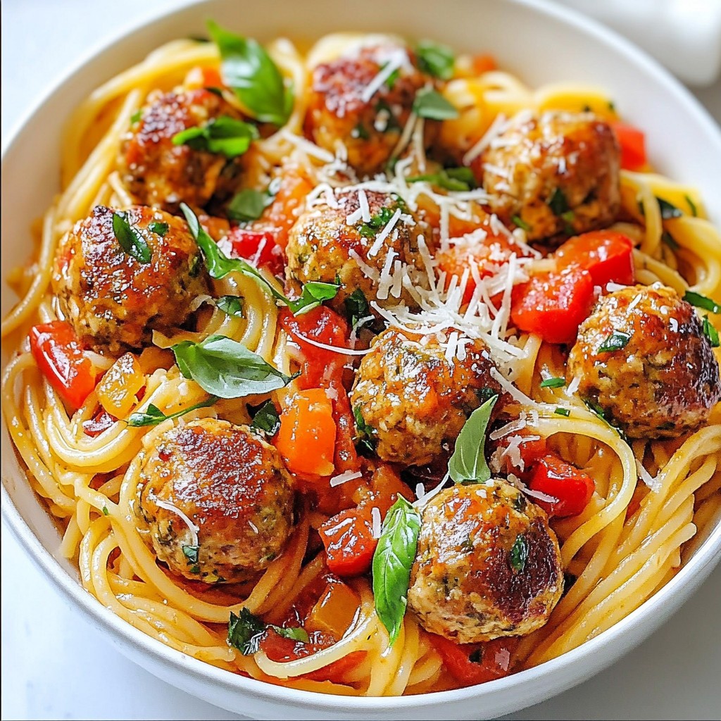 One-Pot Italian Chicken Meatball Pasta Delight