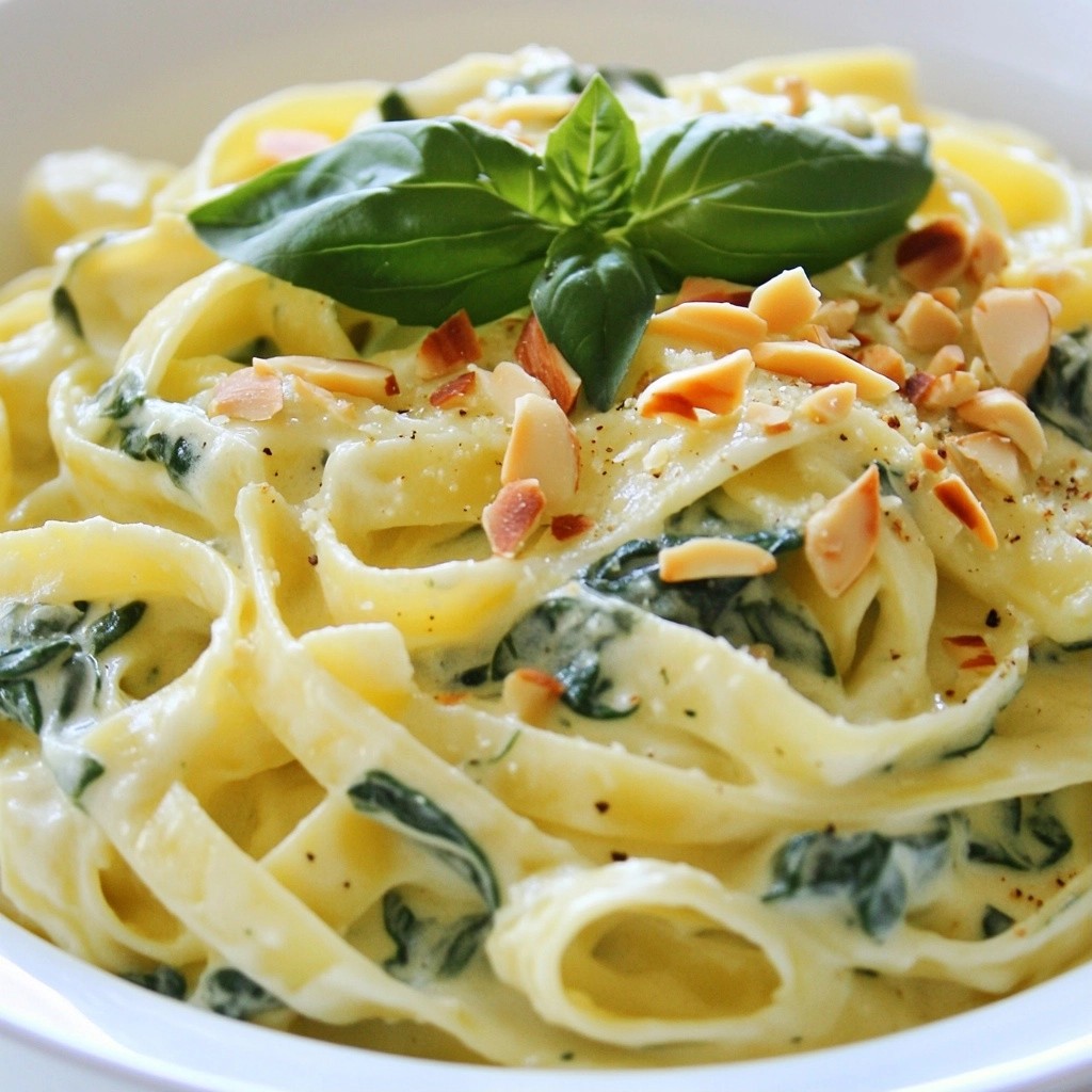 Silky Spinach and Almond Creamy Pasta Delight