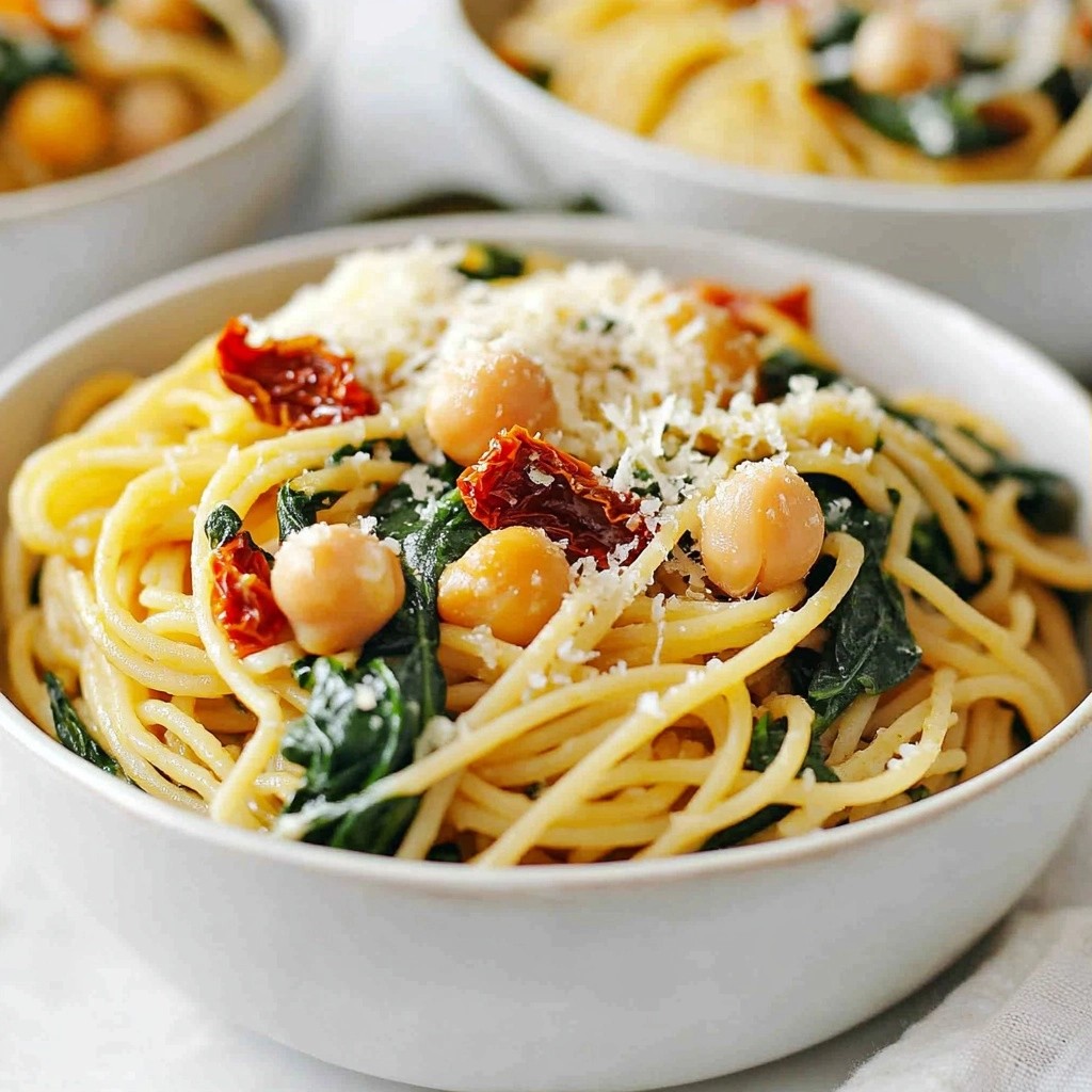 Savory Garlic Chickpea and Spinach Pasta Recipe