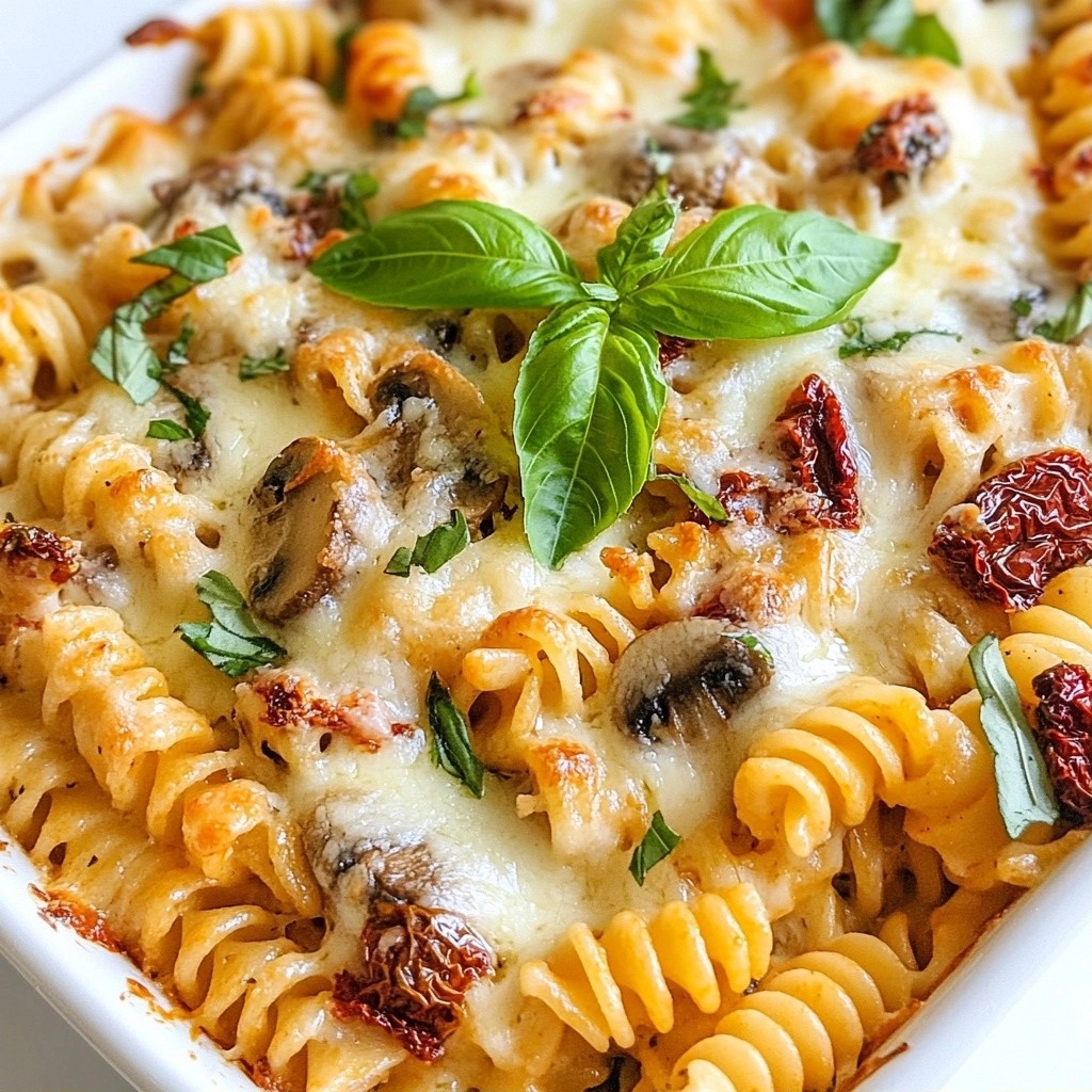Baked Creamy Sun-Dried Tomato and Mushroom Pasta Delight