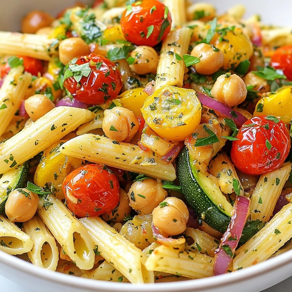 Herb Roasted Vegetable and Chickpea Pasta Delight