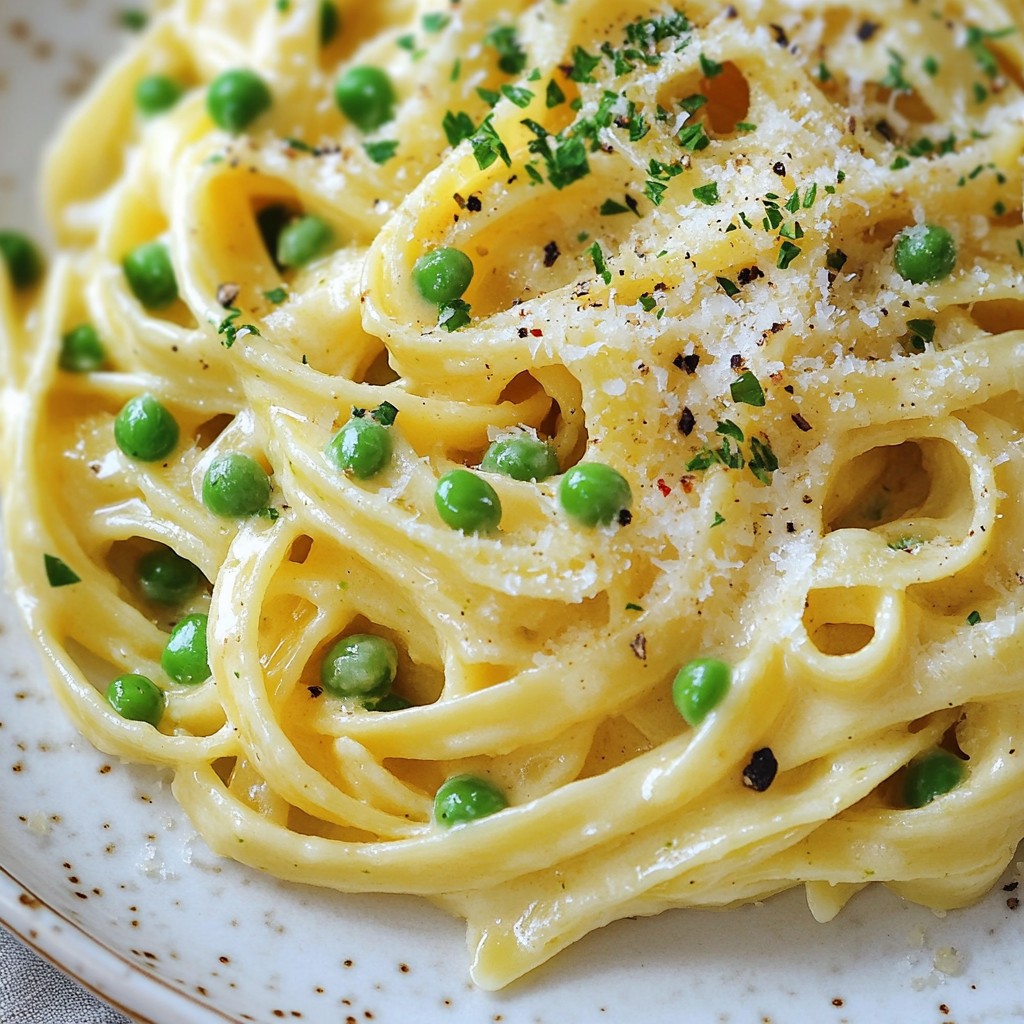 Silky Garlic Parmesan Creamy Pasta with Peas Recipe