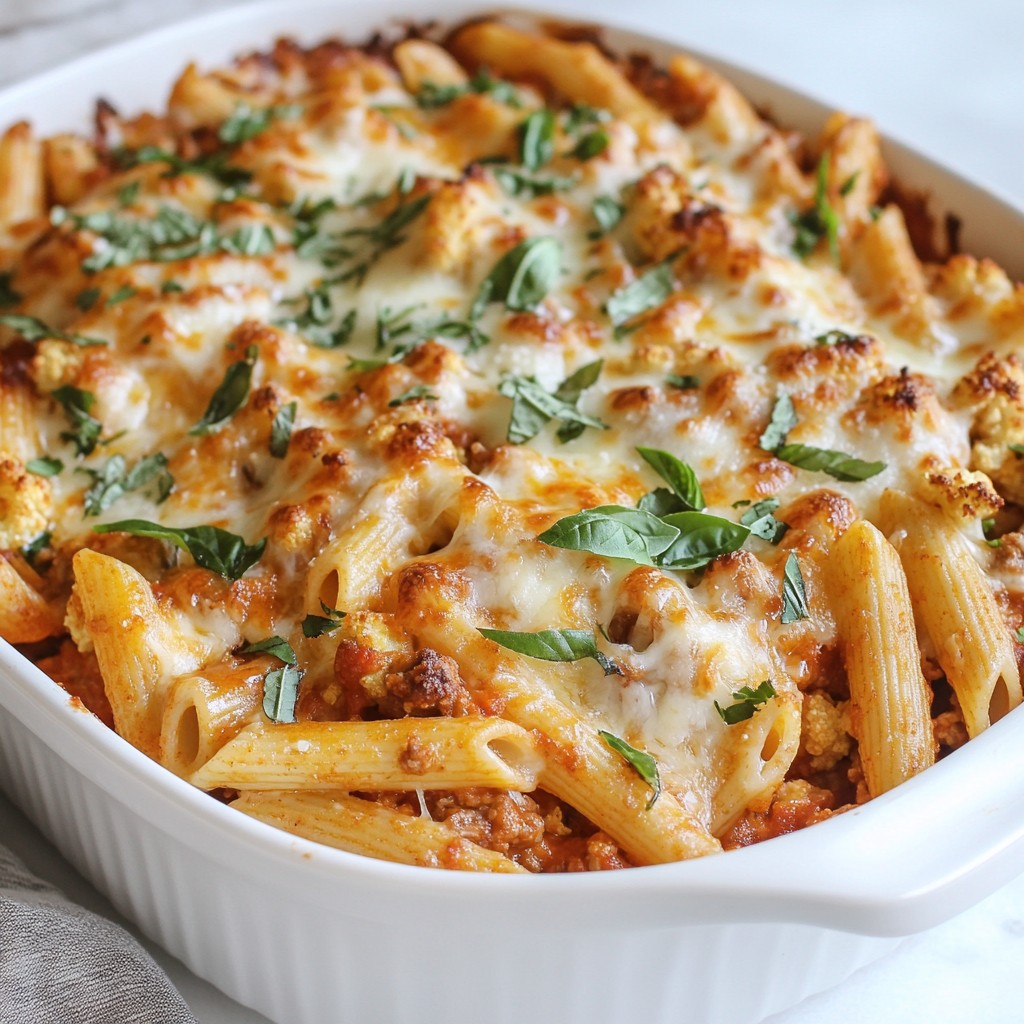 Cheesy Baked Cauliflower and Turkey Pasta Delight