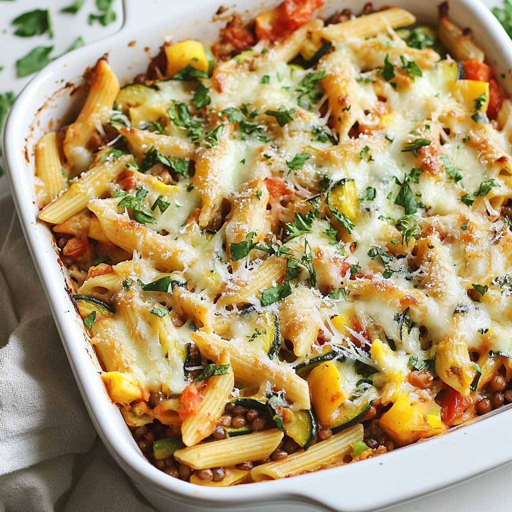 Cheesy Baked Lentil and Vegetable Pasta Delight