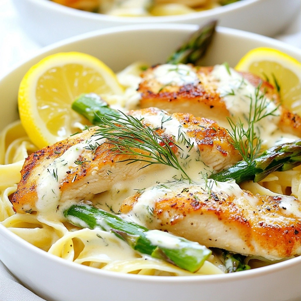 Creamy Lemon Dill Chicken Pasta with Asparagus Delight