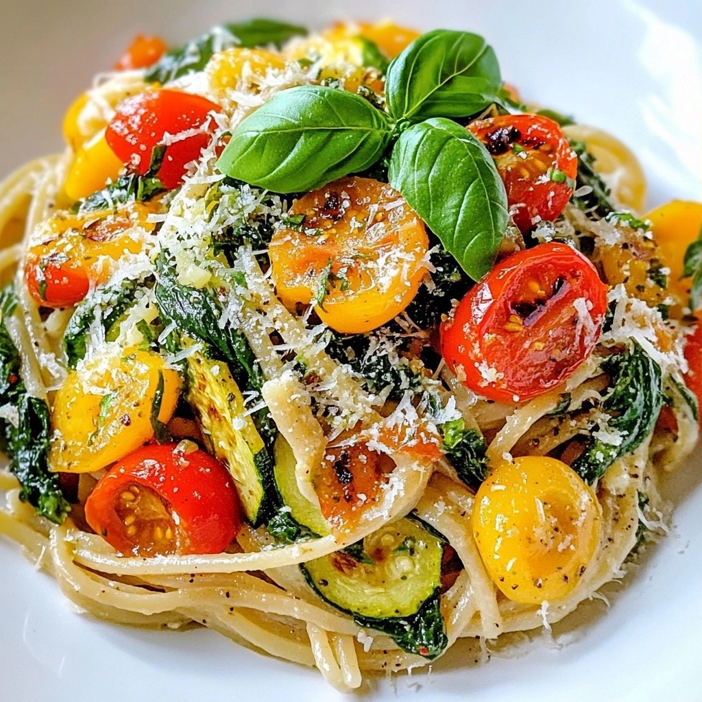 Silky Spinach and Roasted Vegetable Pasta Delight