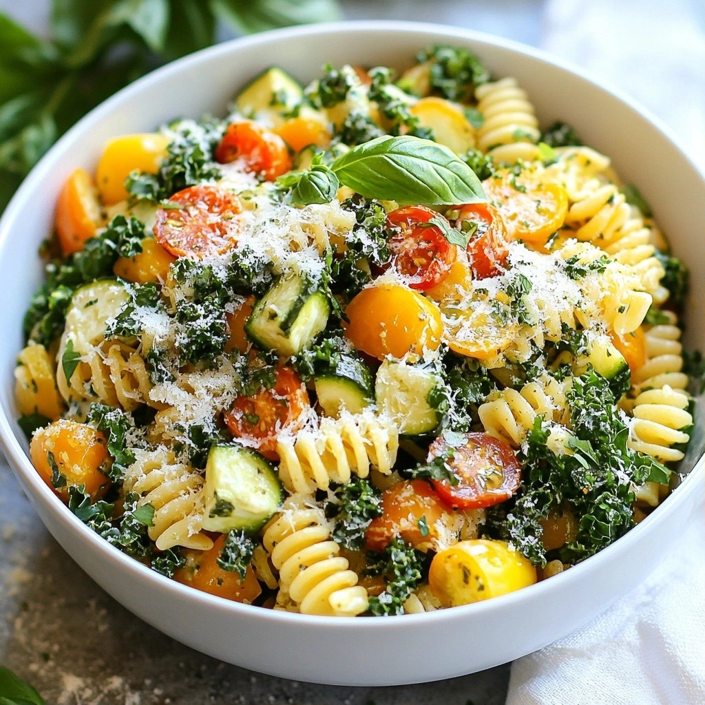 Whole Wheat Cheesy Kale and Veggie Pasta Delight
