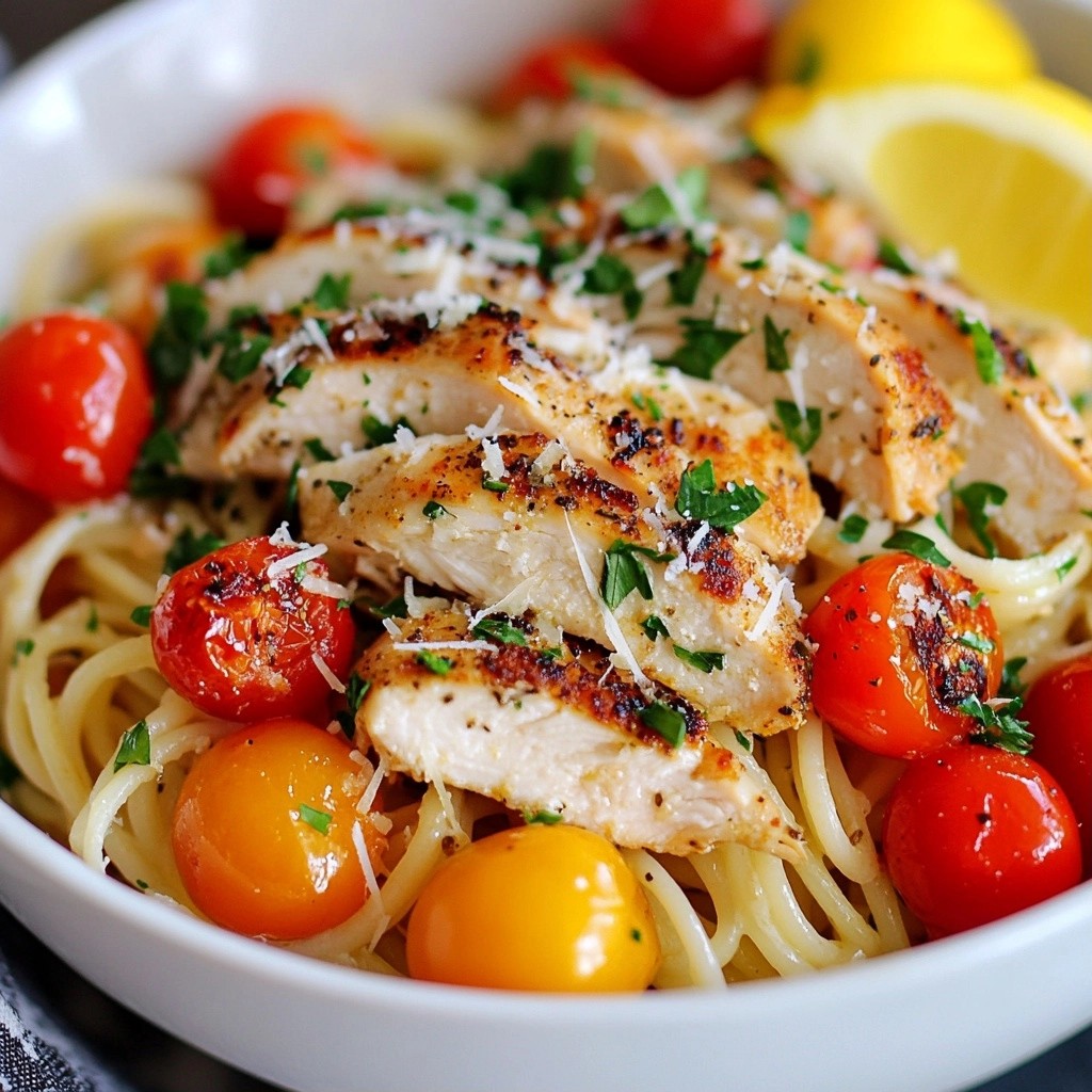 Whole Wheat Lemon Herb Noodles with Grilled Chicken Delight
