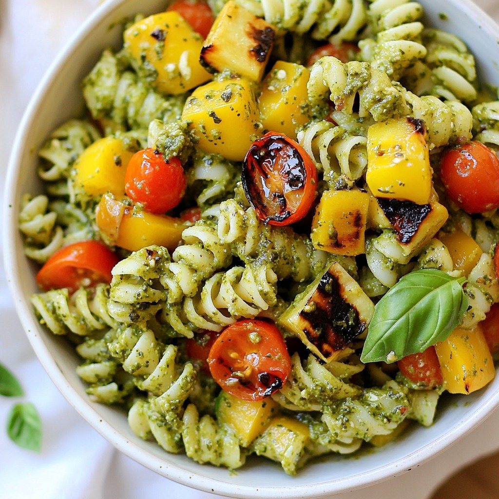 Creamy Basil Pesto Pasta with Grilled Vegetables Delight